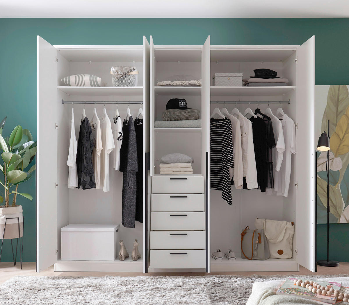 KLEIDERSCHRANK  in Weiß  - Schwarz/Weiß, MODERN, Holzwerkstoff/Kunststoff (225/210/52cm) - Carryhome