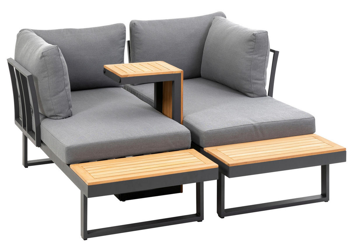 LOUNGEGARNITUR   253/70/175 cm Teakholz Aluminium  - Anthrazit/Grau, Basics, Holz/Textil (253/70/175cm) - Gardenson