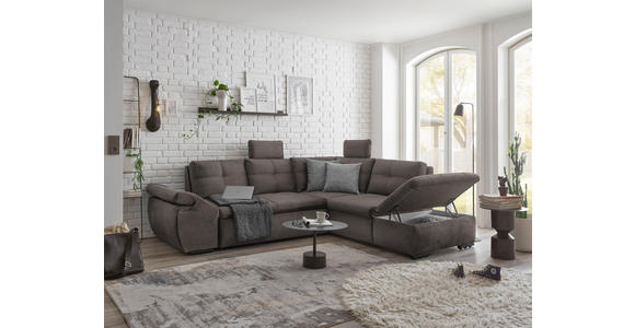 ECKSOFA in Mikrovelours Graubraun  - Graubraun/Schwarz, KONVENTIONELL, Kunststoff/Textil (265/217cm) - Carryhome