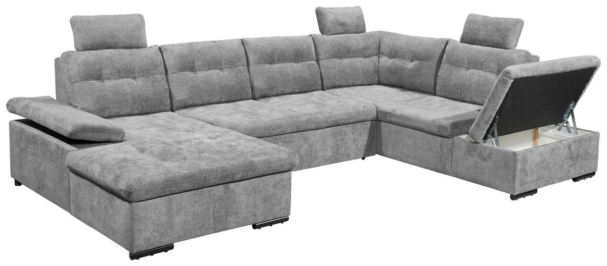 WOHNLANDSCHAFT RONDA Grau Webstoff  - Schwarz/Grau, Basics, Kunststoff/Textil (170/324/218cm) - Livetastic