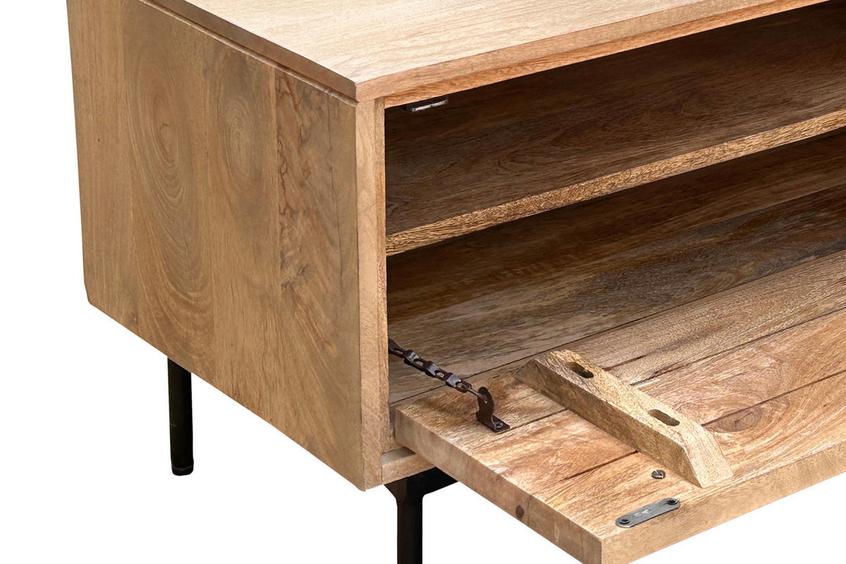 SCHUHSCHRANK Mangoholz massiv Naturfarben, Schwarz  - Schwarz/Naturfarben, Design, Holz/Metall (85/45/40cm) - MID.YOU