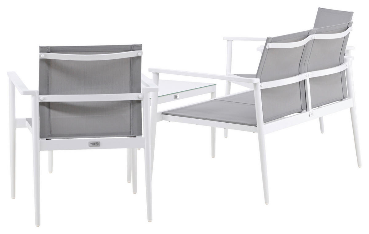 LOUNGEGARNITUR 4-teilig   Aluminium  - Weiß/Grau, KONVENTIONELL, Glas/Textil - Gardenson