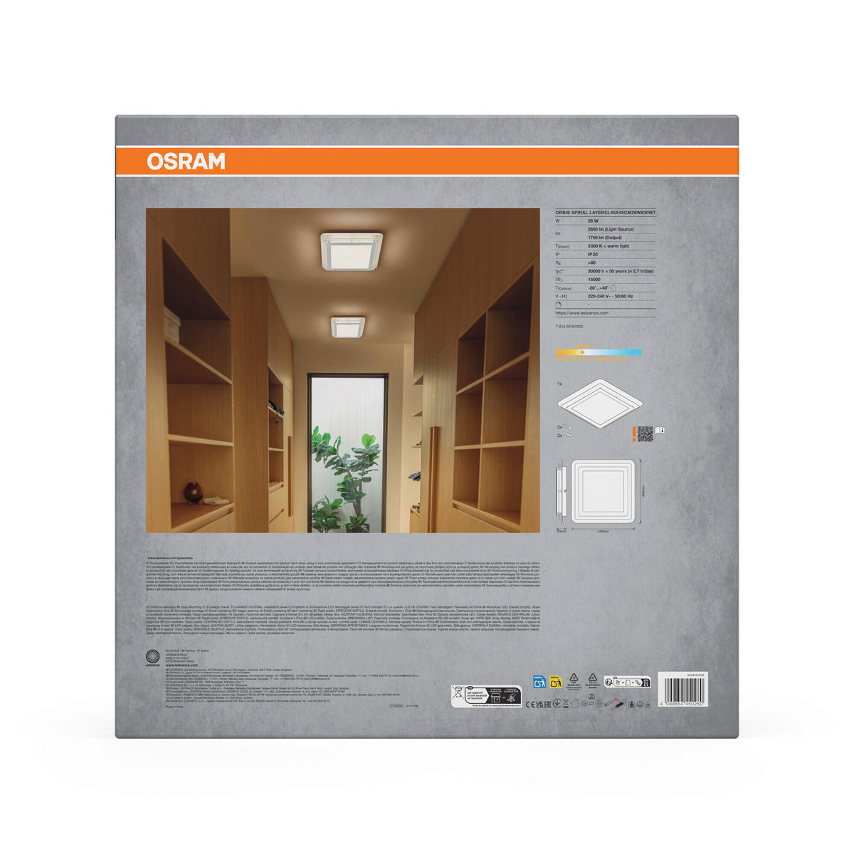 LED-DECKENLEUCHTE Orbis Spiral Layer Square 45/45/7 cm   - Weiß, Design, Kunststoff/Metall (45/45/7cm) - Osram