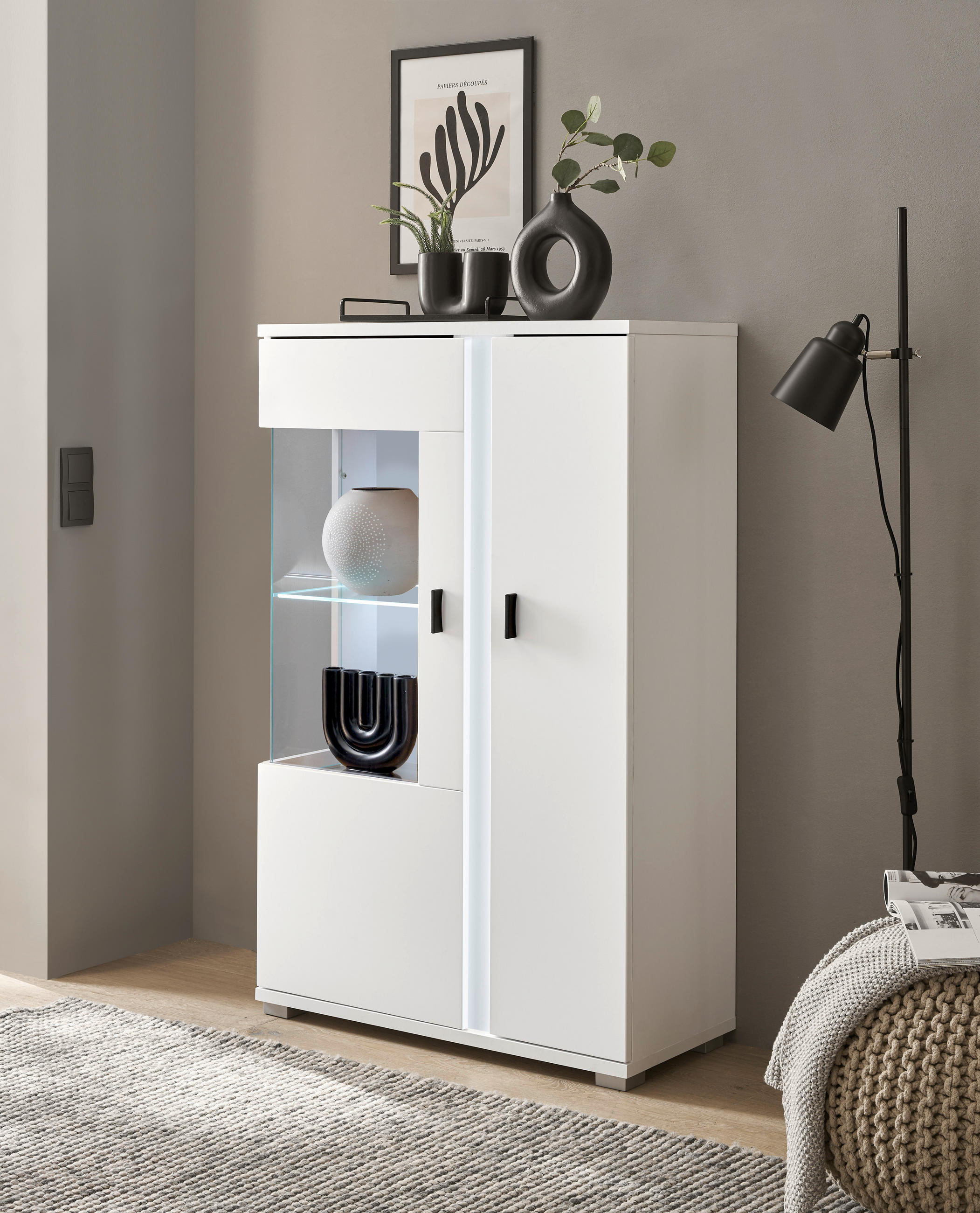 HIGHBOARD  in 80/125/35 cm  - Silberfarben/Schwarz, Design, Glas/Holzwerkstoff (80/125/35cm) - MID.YOU