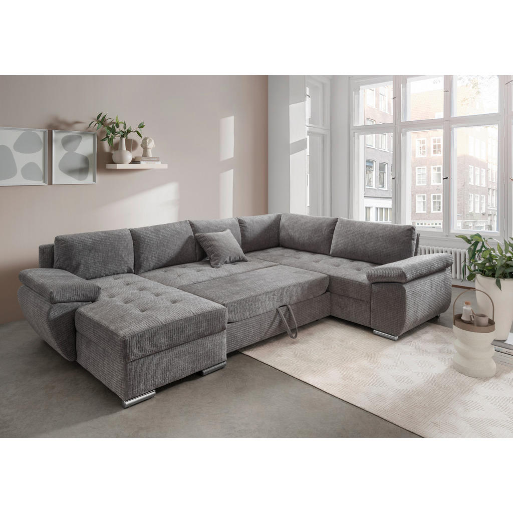 Thumbnail - Livetastic Wohnlandschaft, Grau, Textil, Uni, 6-Sitzer, Füllung: Schaumstoff, Ottomane links, U-Form, 305x219 cm, Made i...