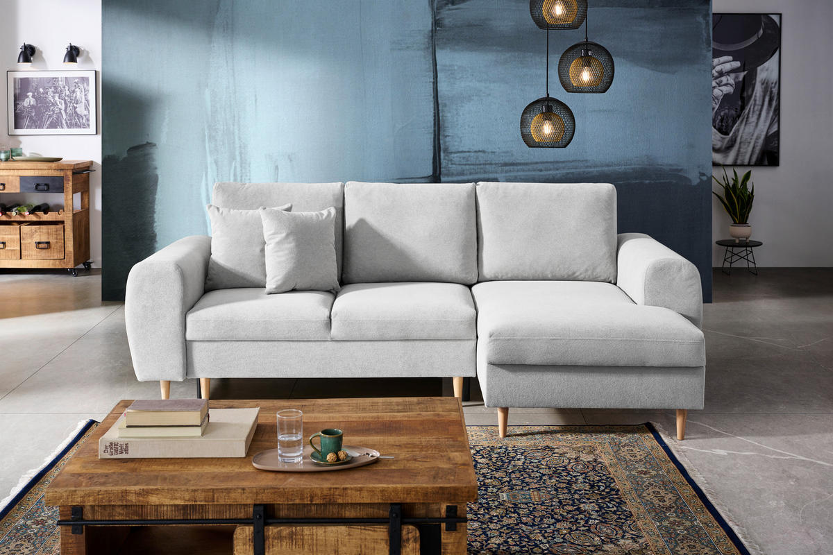 ECKSOFA in Webstoff Creme  - Creme/Naturfarben, Konventionell, Holz/Textil (250/145cm) - MID.YOU