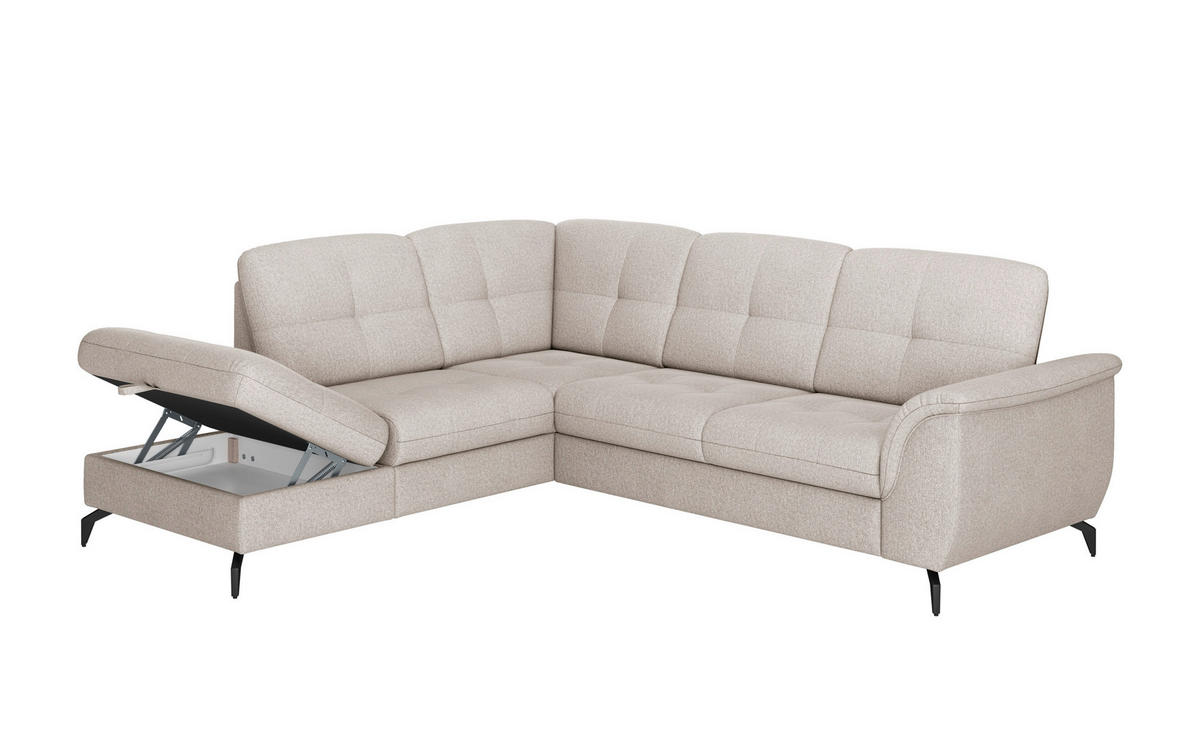 ECKSOFA in Flachgewebe Greige  - Greige/Schwarz, Modern, Textil/Metall (212/244cm) - Sit & More