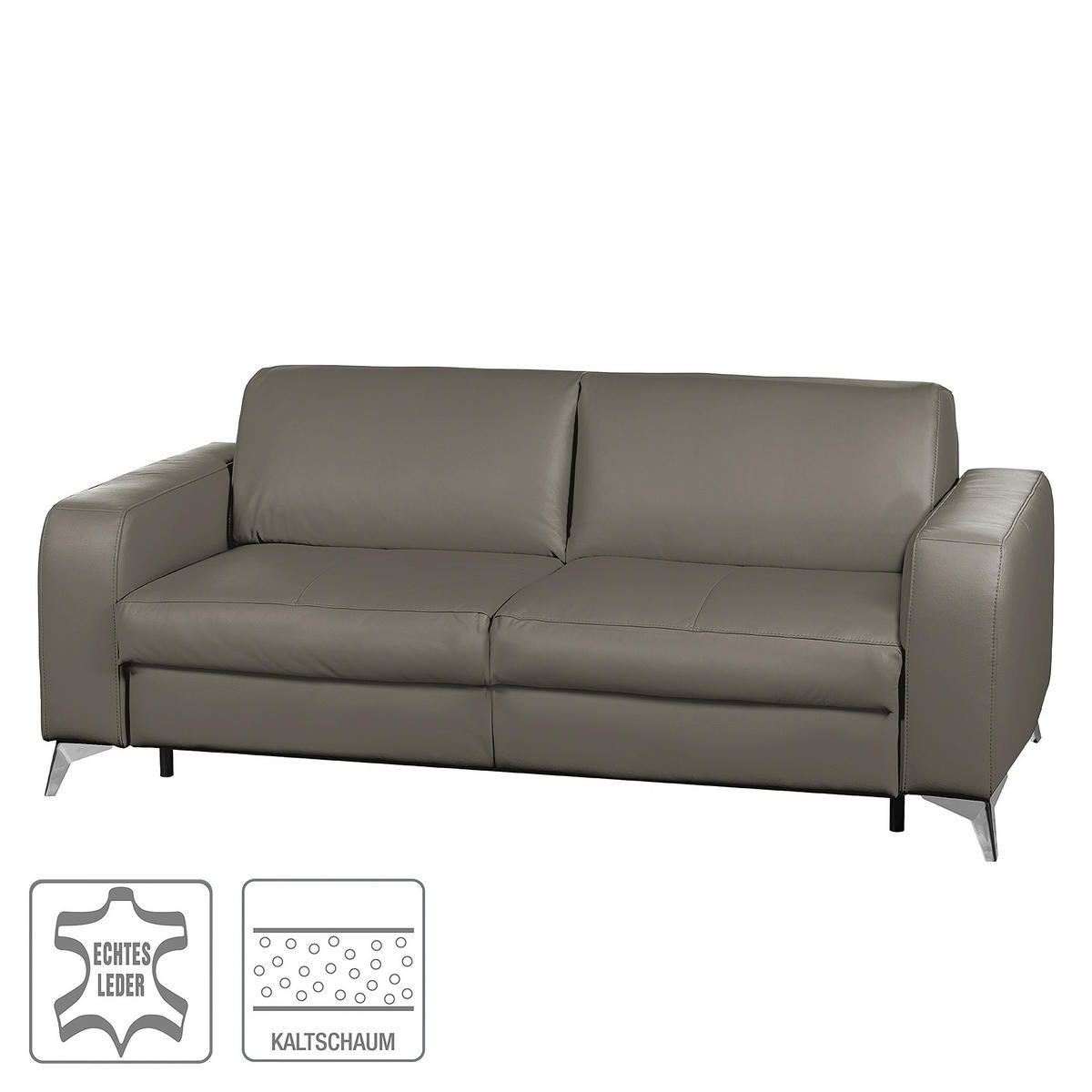 SCHLAFSOFA in Leder Schlammfarben  - Schlammfarben/Silberfarben, Design, Leder/Metall (204/84/104cm) - Livetastic