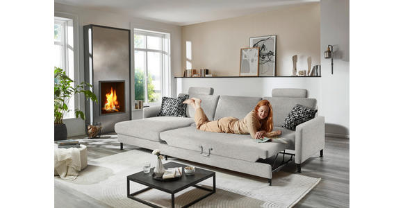 ECKSOFA  in Chenille, Flachgewebe Greige  175/316 cm  - Greige/Schwarz, Design, Textil/Metall (175/316cm) - Dieter Knoll