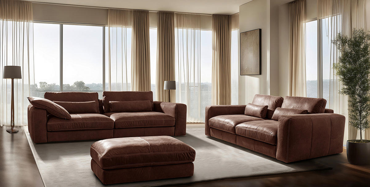 2-SITZER-SOFA  in Echtleder Braun   - Beige/Schwarz, Design, Leder/Kunststoff (240/85/123cm) - Livetastic