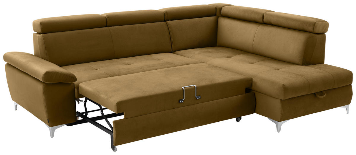 ECKSOFA in Samt Gelb  - Chromfarben/Gelb, Konventionell, Textil/Metall (271/206cm) - Carryhome