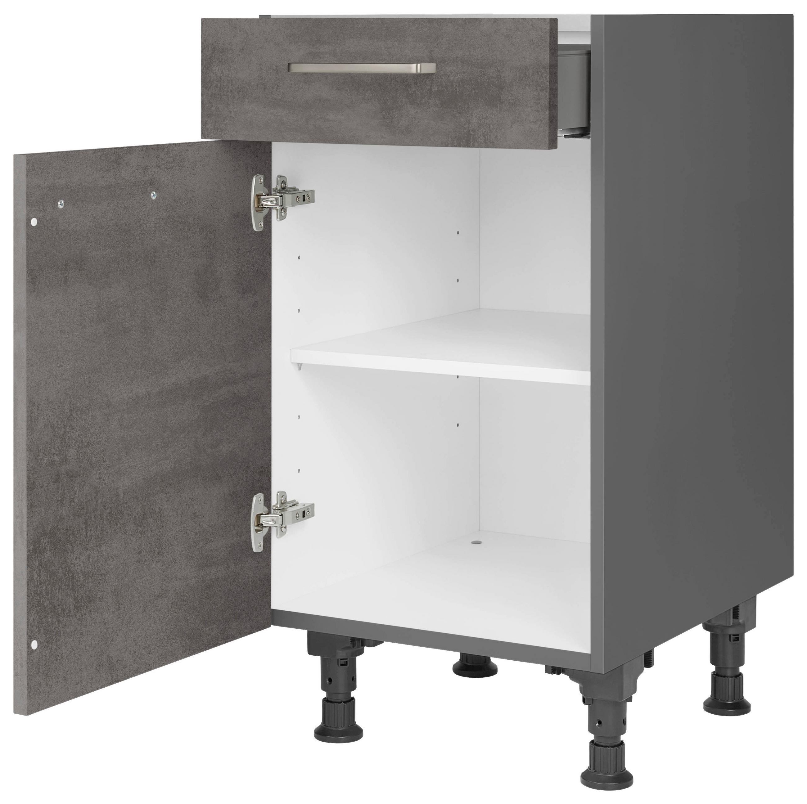 SCHUBKASTENUNTERSCHRANK 45/87/56 cm  in Schieferfarben  - Schieferfarben/Edelstahlfarben, MODERN, Holzwerkstoff/Metall (45/87/56cm) - Nobilia