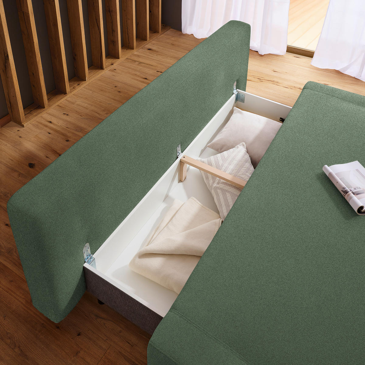 SCHLAFSOFA Chenille Grün  - Naturfarben/Grün, Design, Holz/Textil (211/88/102cm) - Niels Andersson