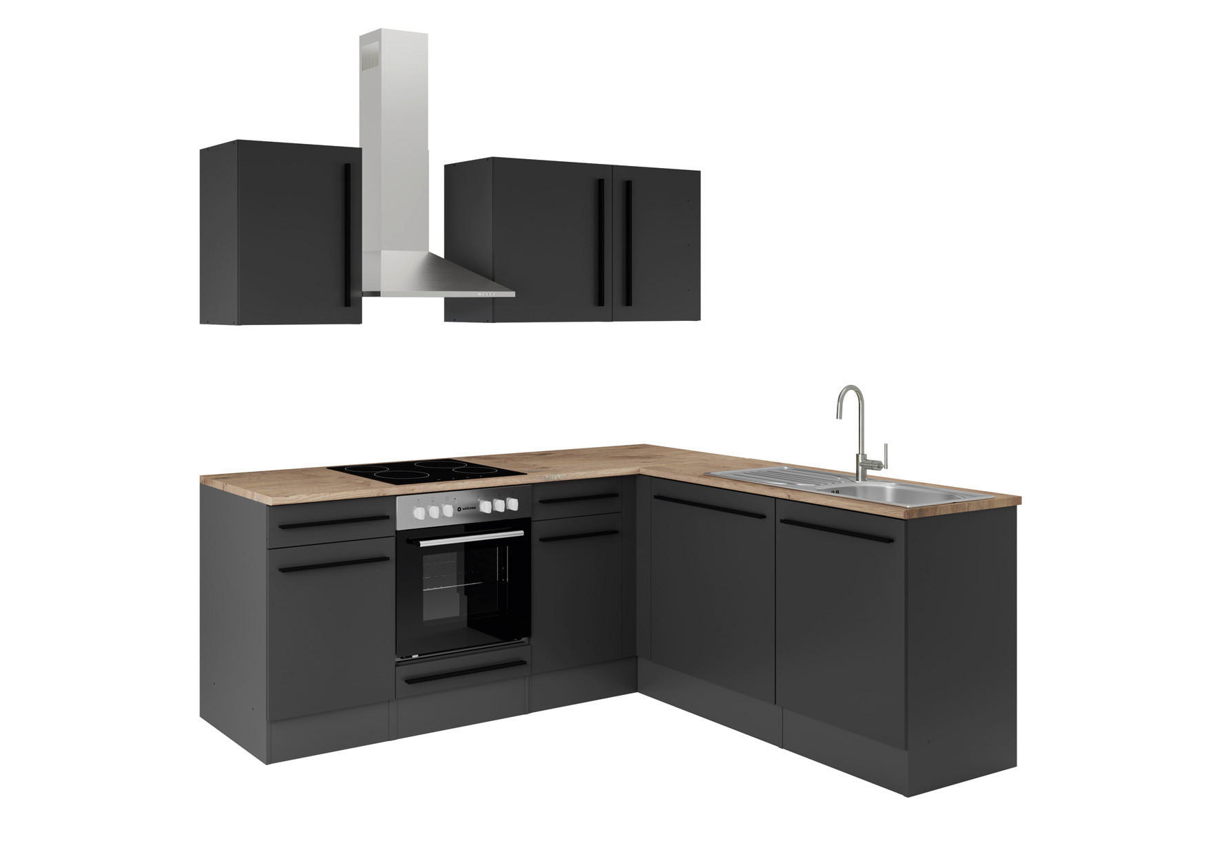 ECKKÜCHE 220/175/60/60 cm  in Schwarz  - Eichefarben/Schwarz, LIFESTYLE, Holzwerkstoff/Kunststoff (220/175/60/60cm) - P & B