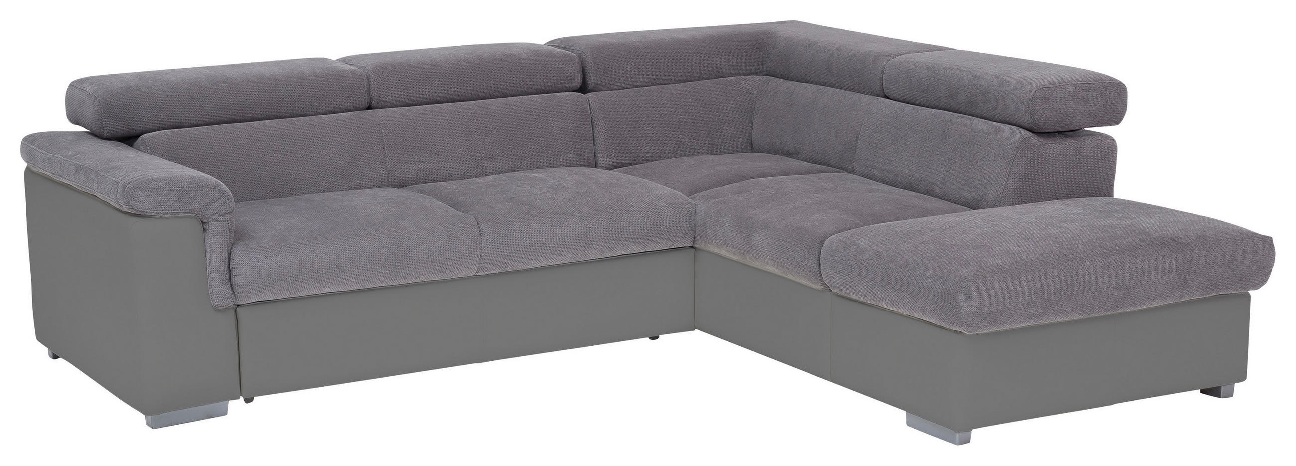 ECKSOFA Grau, Fango Chenille, Lederlook  - Fango/Grau, Basics, Holz/Textil (252/217cm) - MID.YOU