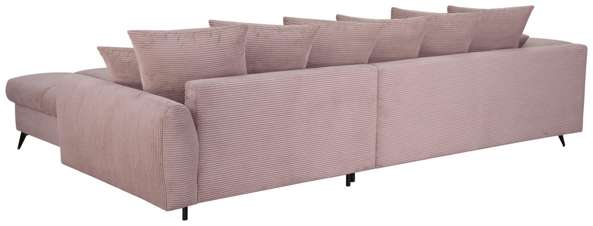 ECKSOFA Rosa Cord Rückenkissen, Armlehnenkissen, Rücken echt  - Schwarz/Rosa, KONVENTIONELL, Textil/Metall (332/231cm) - Carryhome