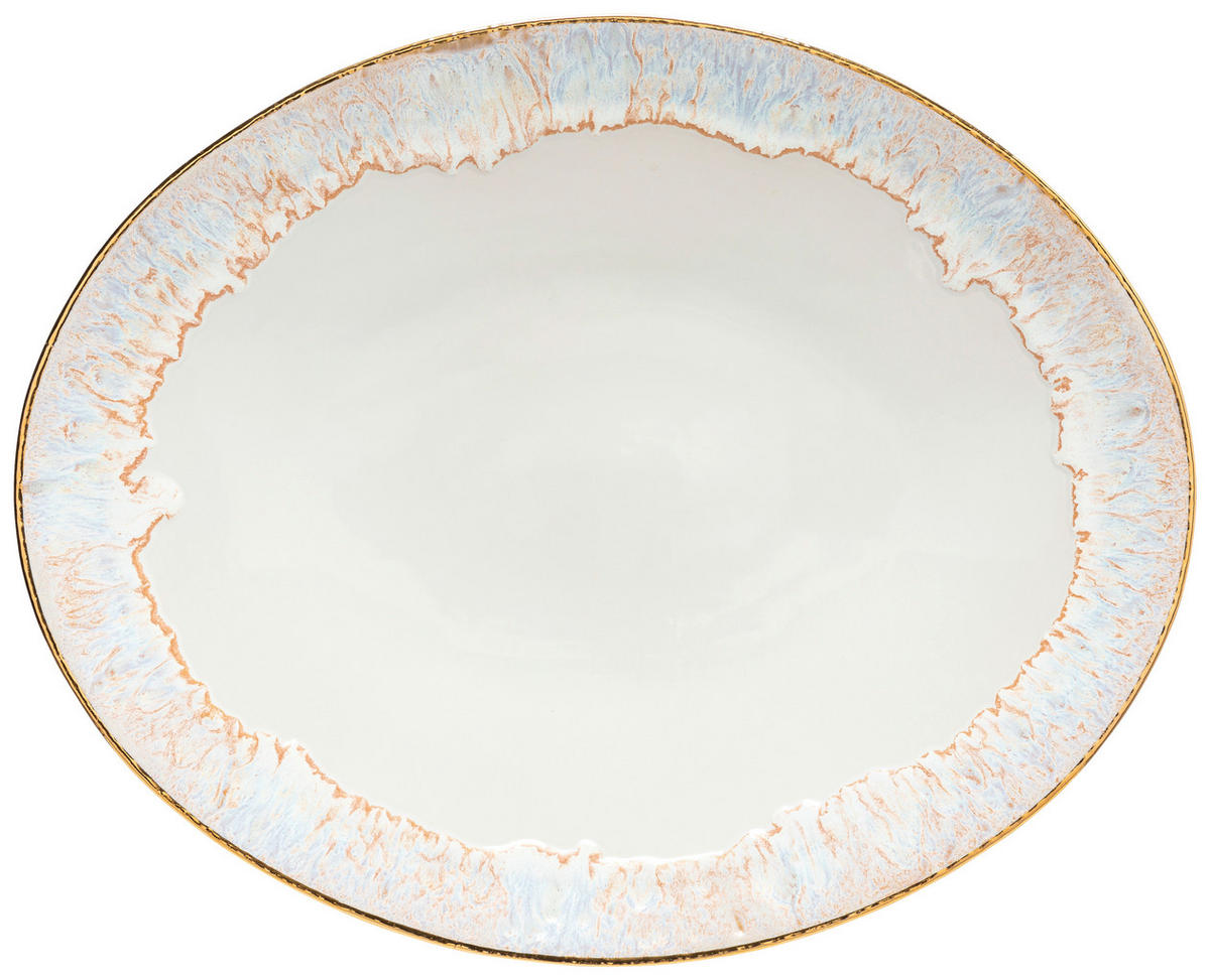 SERVIERPLATTE - Weiß Hochglanz/Goldfarben, Basics, Keramik (40/5/33cm) - Costa Nova