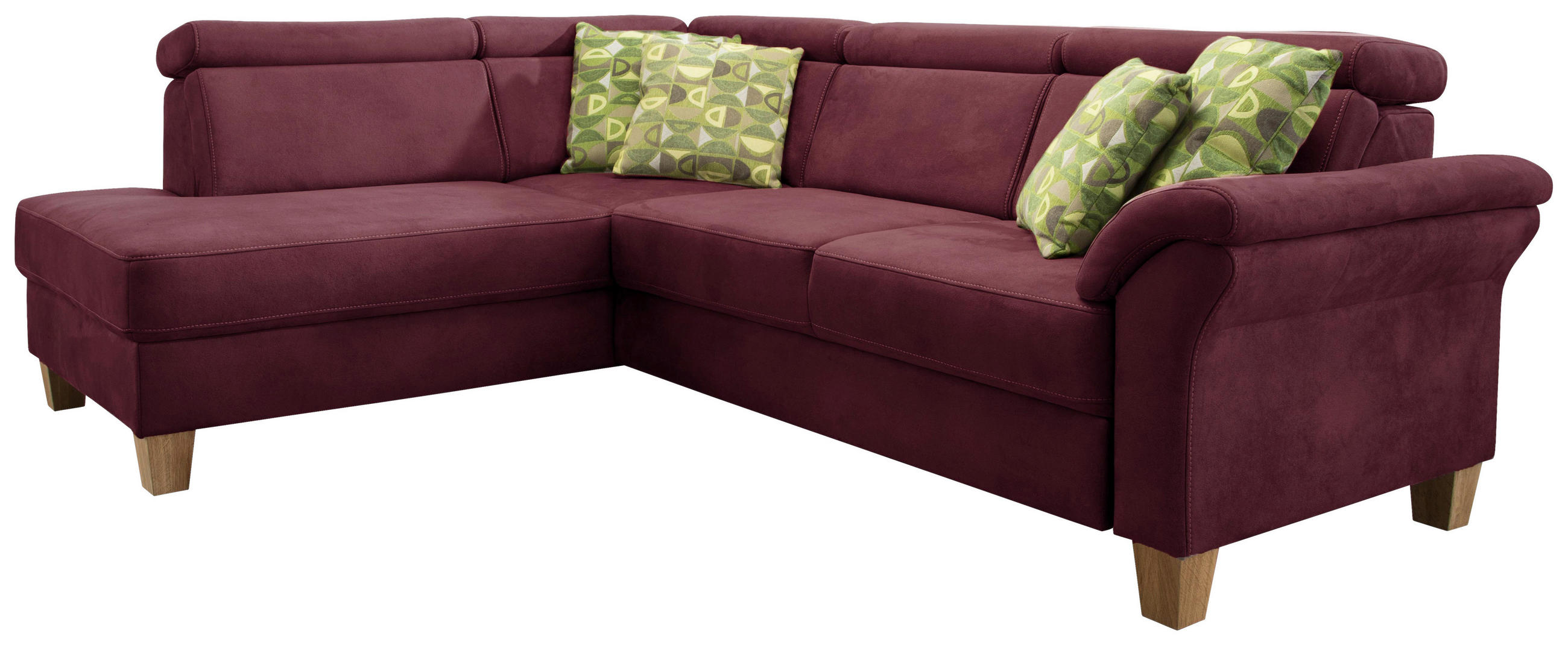 ECKSOFA in Mikrofaser Bordeaux  - Eichefarben/Bordeaux, Konventionell, Holz/Textil (194/245cm) - Sit & More