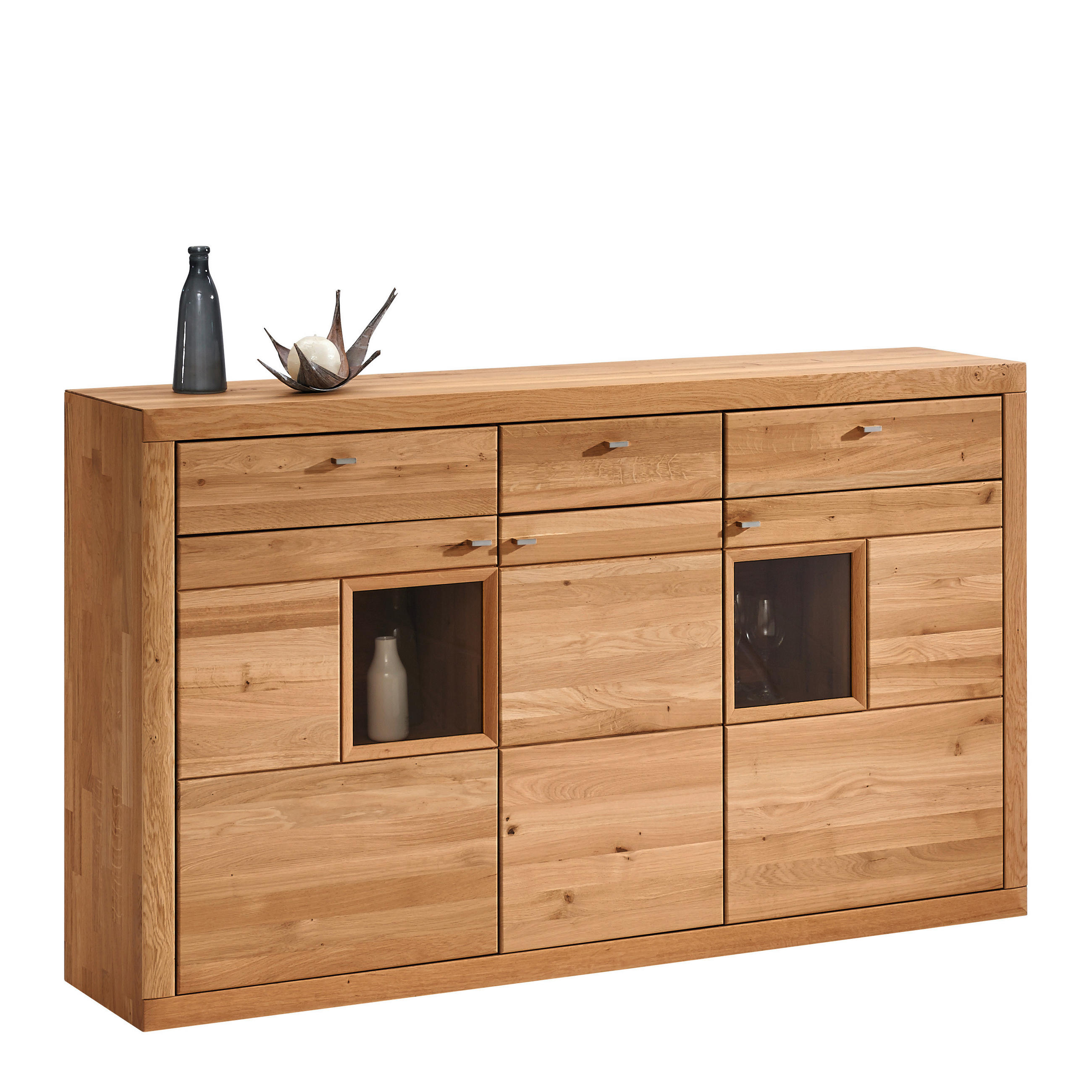 HIGHBOARD Segrino  in 188,2/111,6/42,1 cm  - Edelstahlfarben/Eichefarben, Natur, Glas/Holz (188,2/111,6/42,1cm) - Vacu Vin