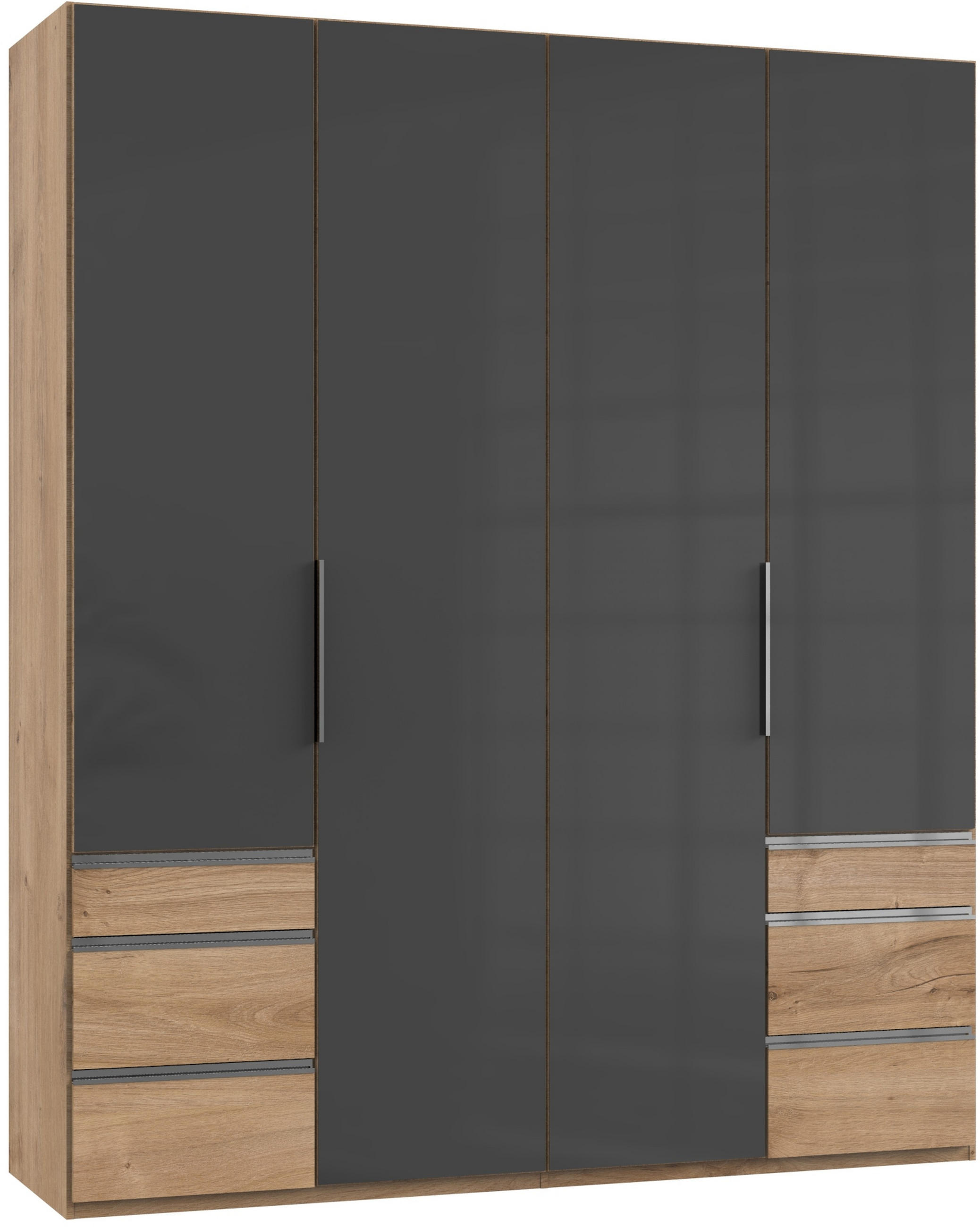 DREHTÜRENSCHRANK 200/236/58 cm 4-türig Grau, Eichefarben  - Chromfarben/Eichefarben, MODERN, Glas/Holzwerkstoff (200/236/58cm) - MID.YOU