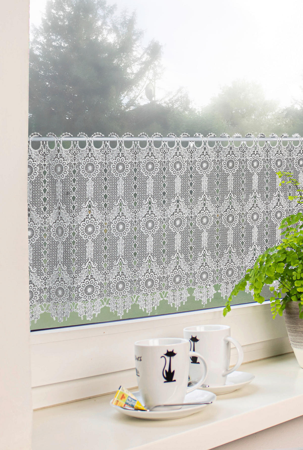 KURZGARDINE   140/48 cm   - Weiß, KONVENTIONELL, Textil (140/48cm)