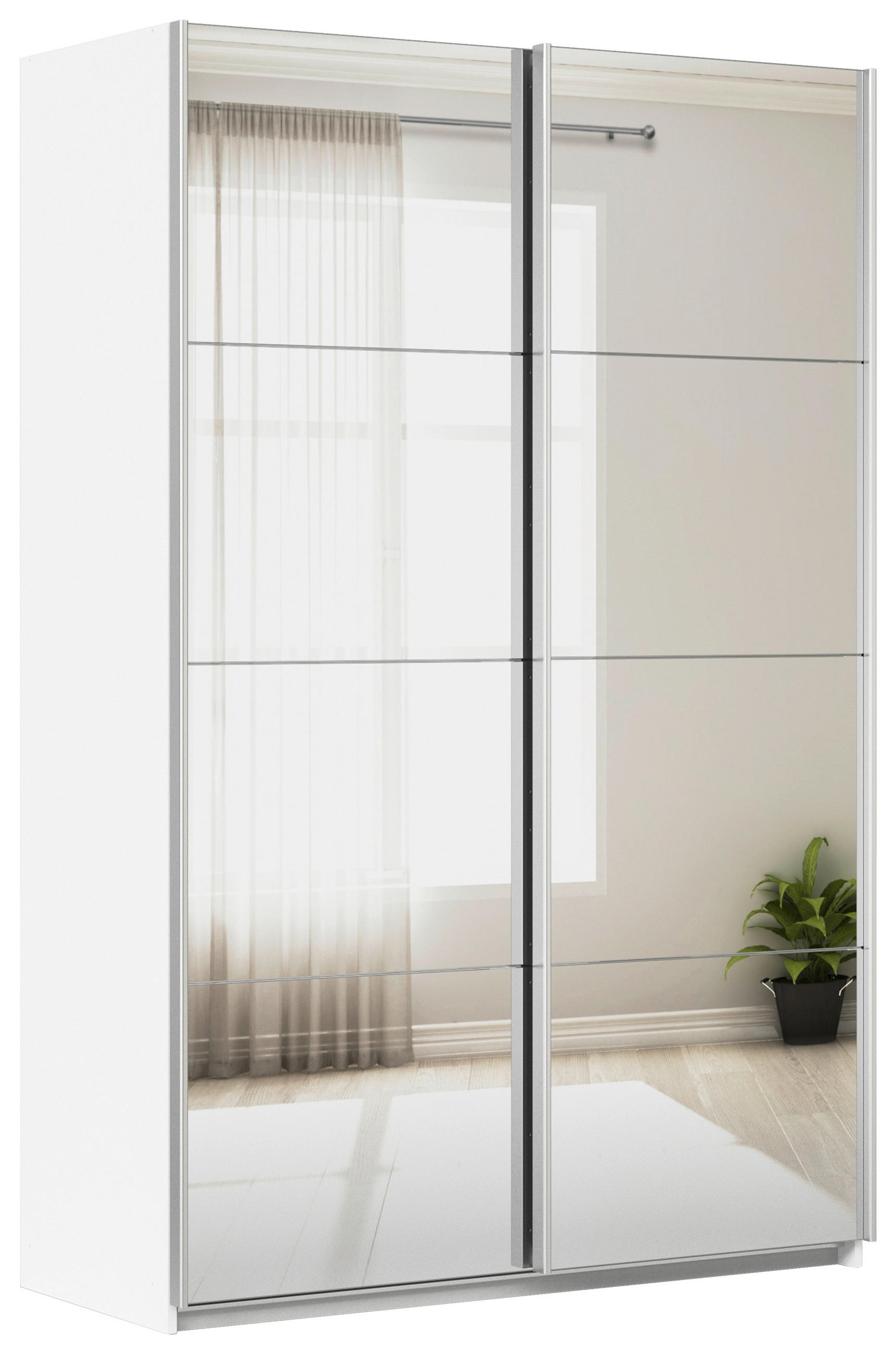 SCHWEBETÜRENSCHRANK  in Weiß  - Alufarben/Weiß, KONVENTIONELL, Glas/Holzwerkstoff (136/229/62cm) - Xora