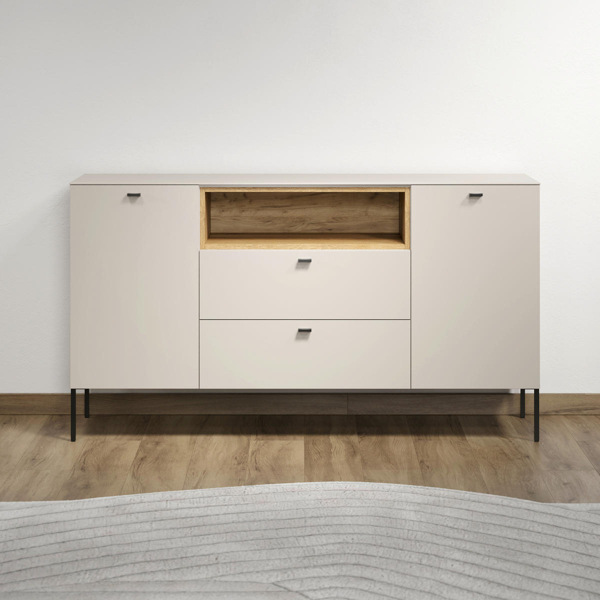 SIDEBOARD Sao Paulo WO 154/85/42 cm 2 Schublade(n)  - Kaschmir/Eichefarben, Basics, Holzwerkstoff/Metall (154/85/42cm) - MID.YOU