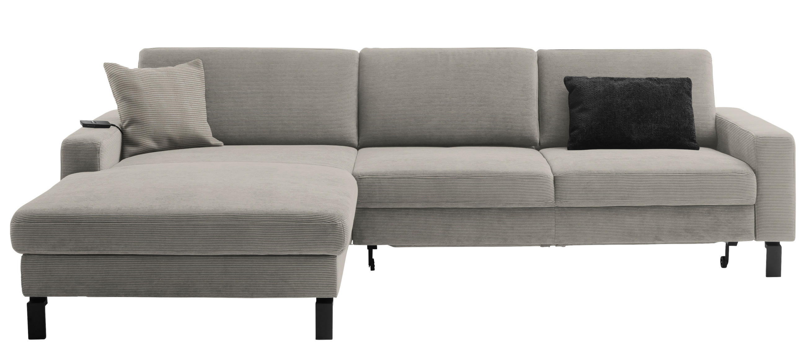 ECKSOFA in Cord Sandfarben  - Sandfarben/Schwarz, Design, Textil/Metall (185/298cm) - Pure Home Lifestyle