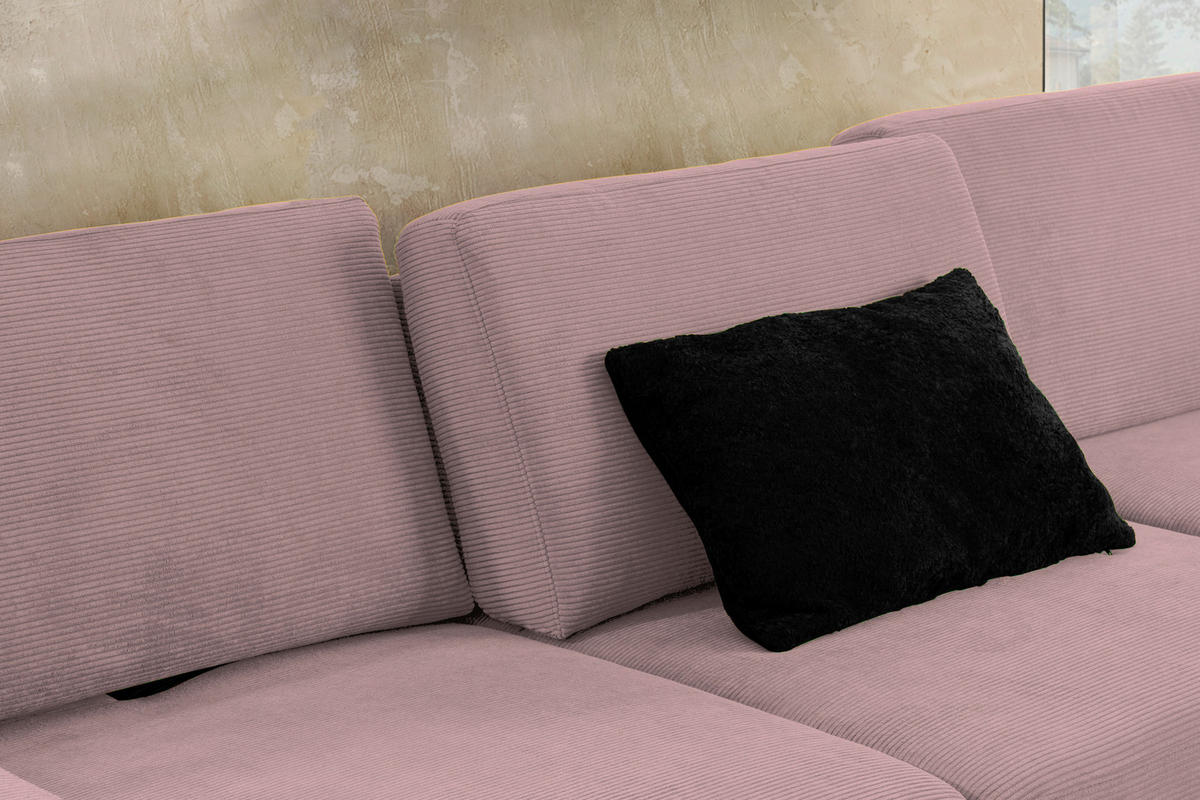 ECKSOFA in Cord Altrosa  - Schwarz/Altrosa, Design, Textil/Metall (298/185-209cm) - Pure Home Lifestyle