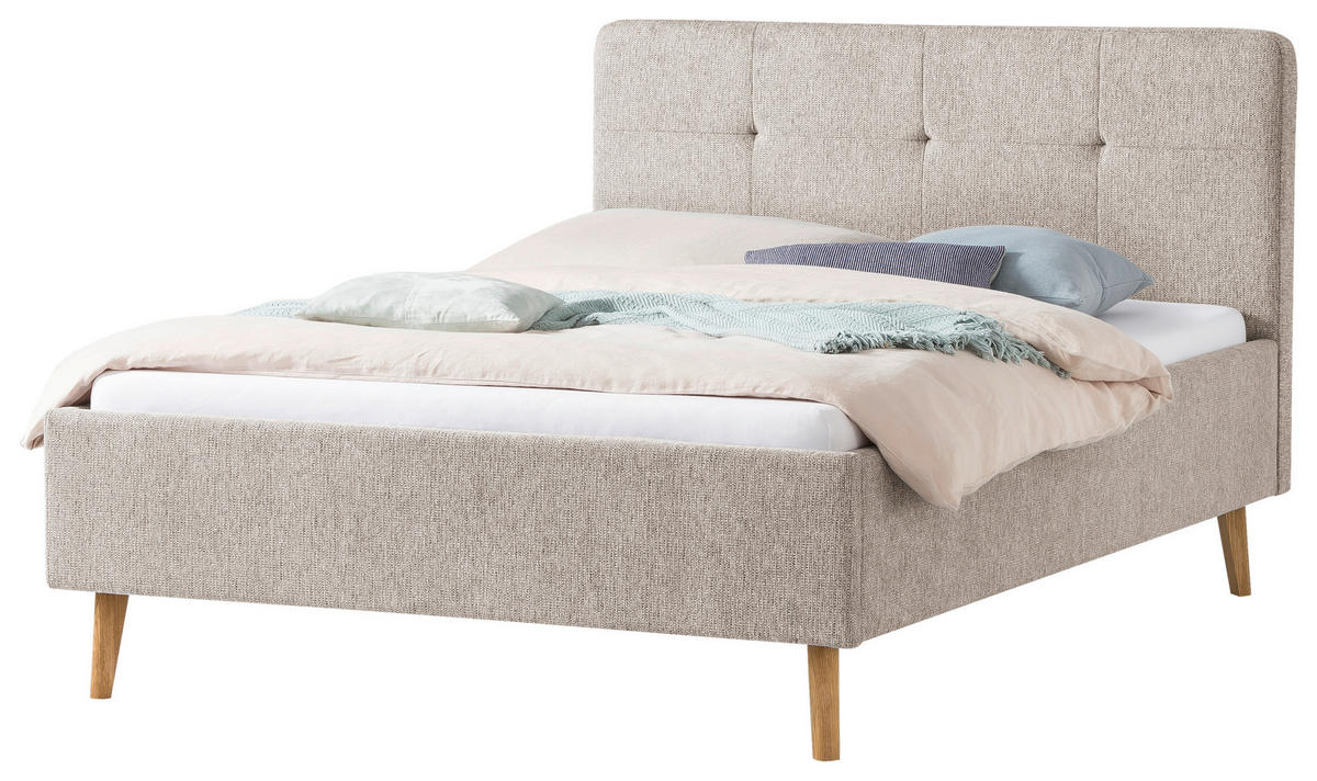 POLSTERBETT 140/200 cm, inkl.  in Taupe  - Taupe/Eichefarben, Basics, Holz/Textil (140/200cm) - Boxxx