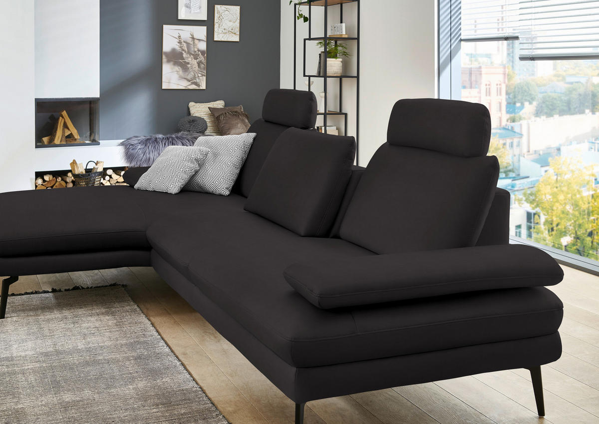 ECKSOFA in Echtleder Dunkelbraun  - Dunkelbraun/Schwarz, Design, Leder/Metall (180/310cm) - Dieter Knoll