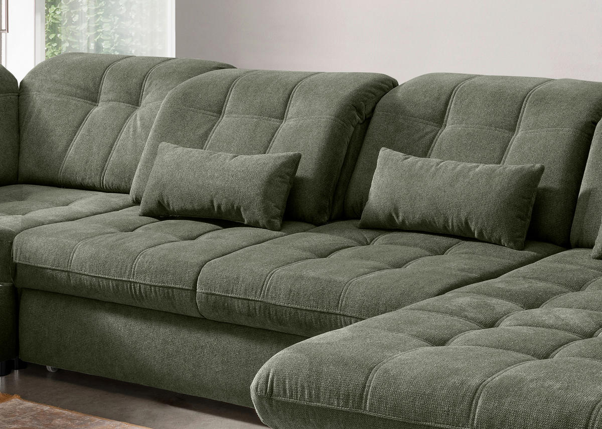 WOHNLANDSCHAFT in Chenille Dunkelgrün  - Dunkelgrün/Schwarz, Modern, Textil/Metall (252/387/184cm) - Livetastic