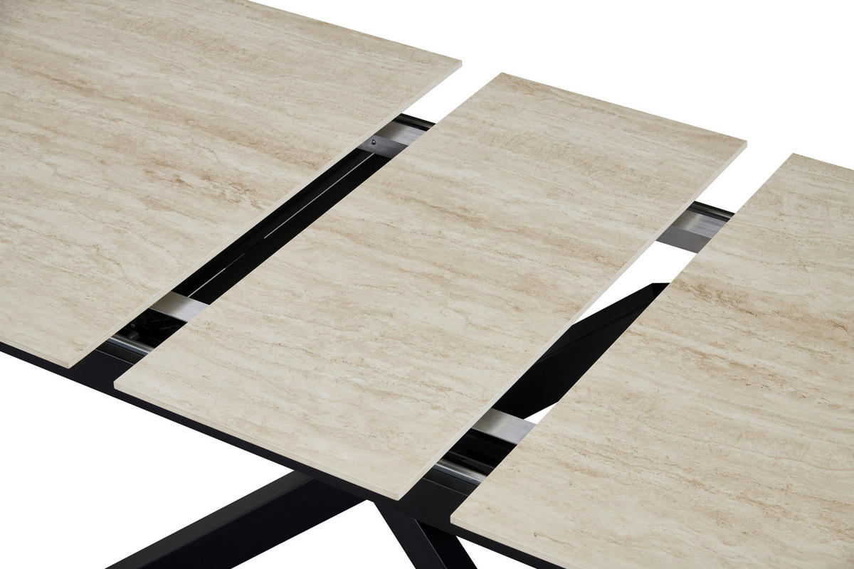 ESSTISCH 200/90/76 cm  Metall, Stein ausziehbar rechteckig Schwarz, Beige  - Beige/Schwarz, MODERN, Stein/Metall (200/90/76cm) - MID.YOU
