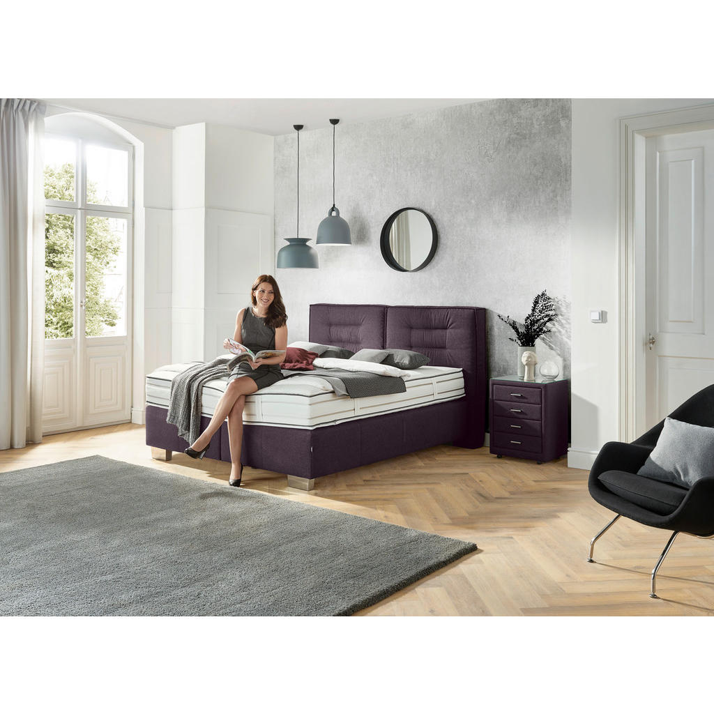 Thumbnail - Dieter Knoll Boxspringbett, Brombeere, Textil, H2 + H4, 7-Zonen, Höhe ca. 27 cm, 200x200 cm, gepolstertes Kopfteil, Stof...