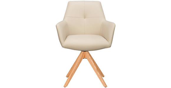 ARMLEHNSTUHL in Echtleder pigmentiert - Eichefarben/Beige, Design, Leder/Holz (60/87,5/63,5cm) - Novel