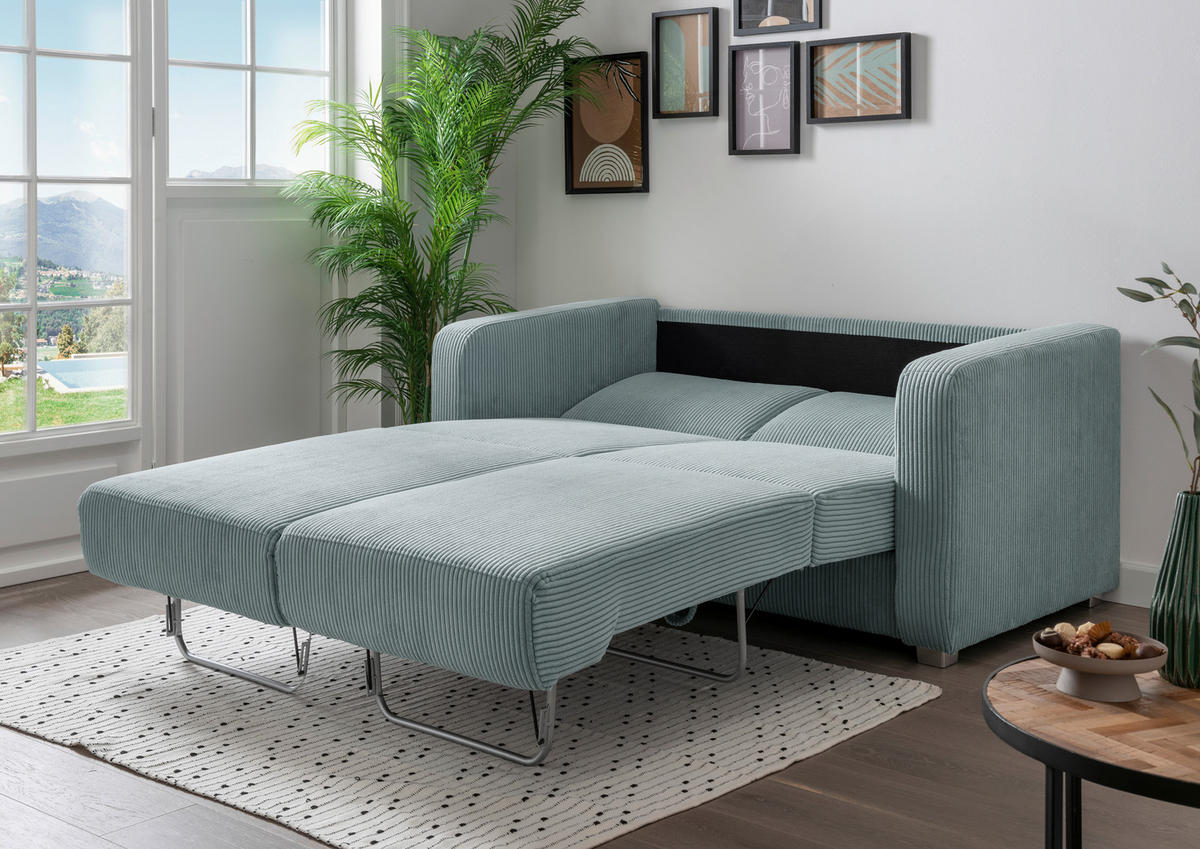 SCHLAFSOFA in Cord Hellblau  - Chromfarben/Hellblau, Basics, Kunststoff/Textil (159/88cm) - Livetastic
