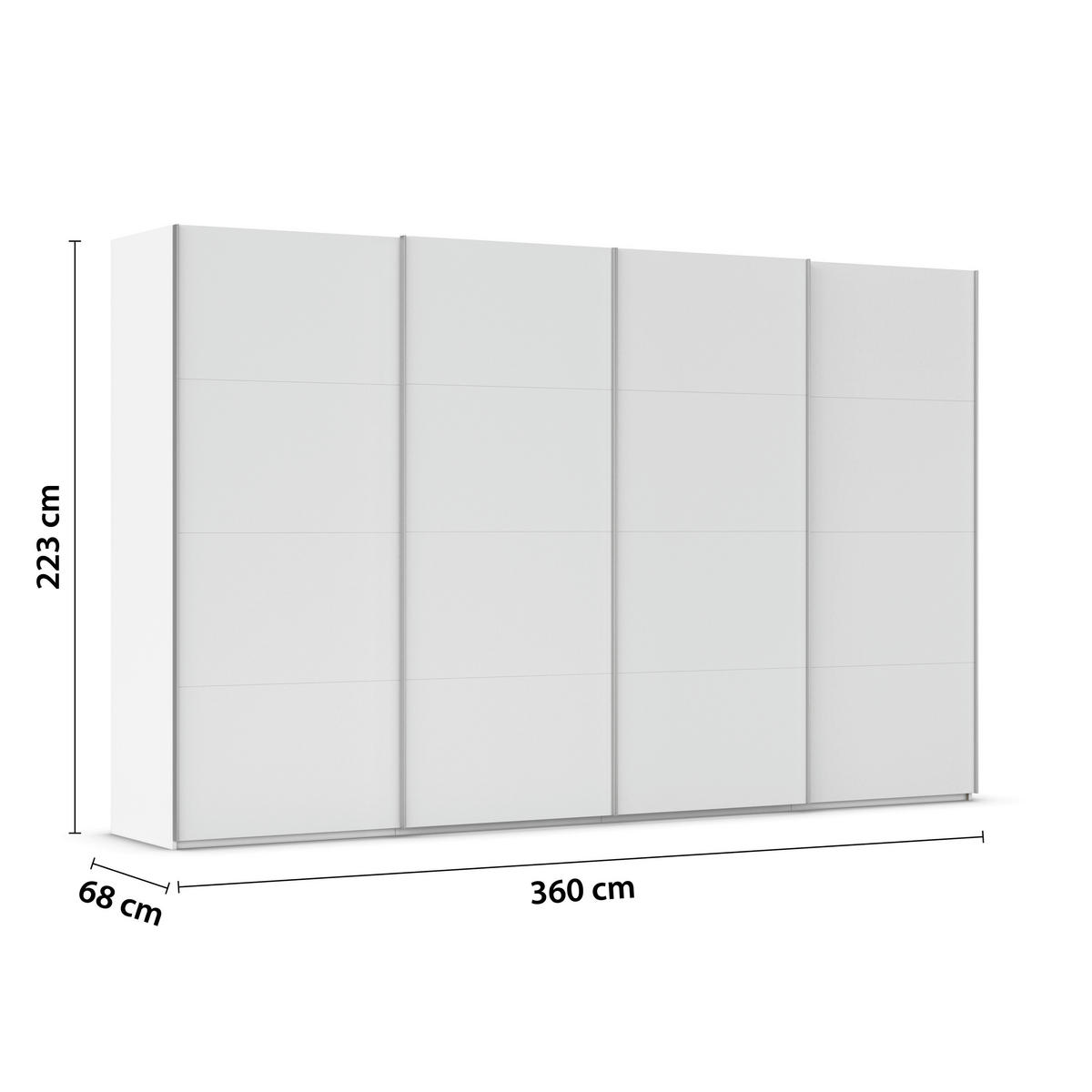 SCHWEBETÜRENSCHRANK 360/223/68 cm 4-türig Weiß  - Alufarben/Weiß, Basics, Holzwerkstoff/Metall (360/223/68cm) - Novel