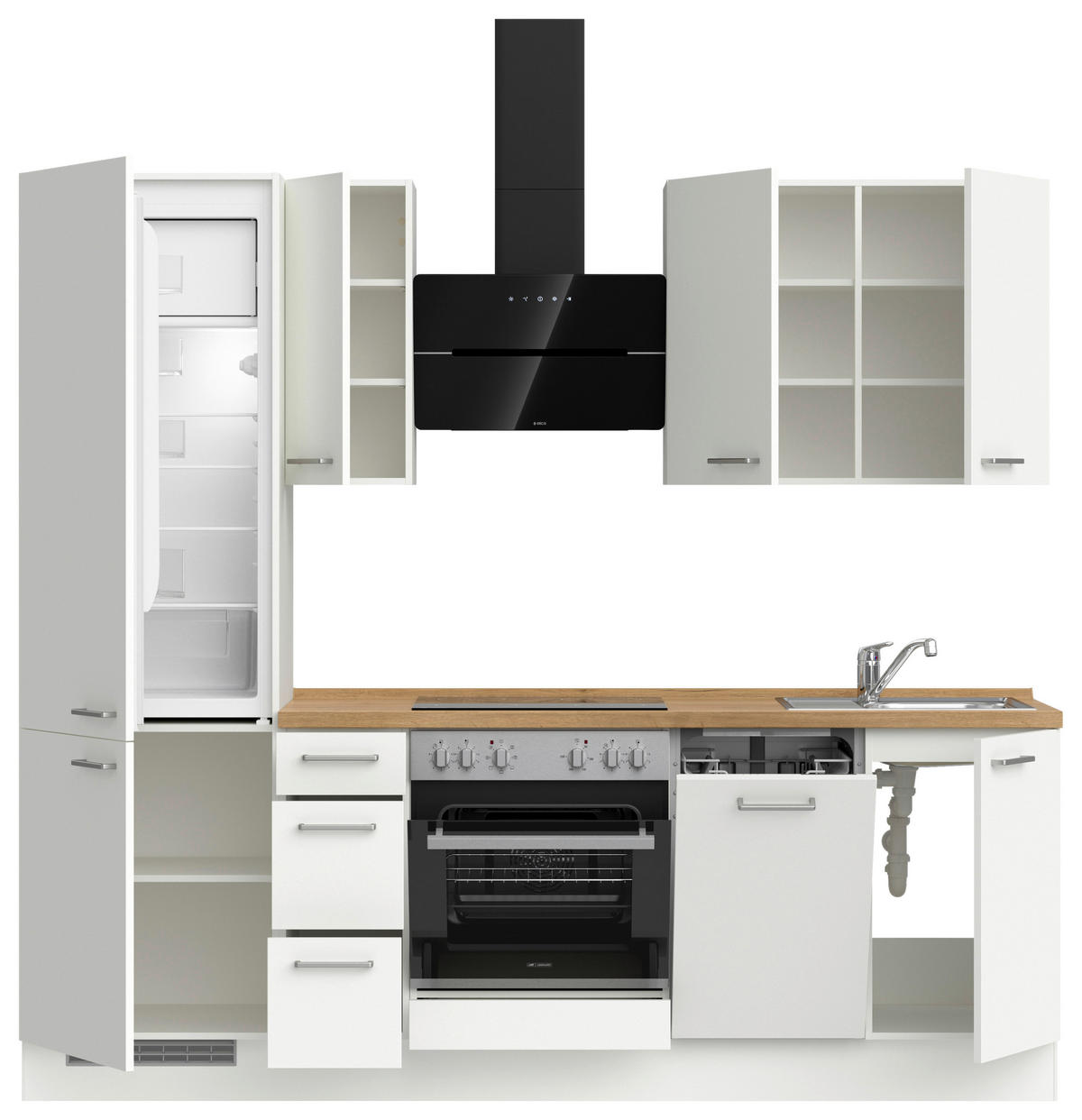 KÜCHENBLOCK 240 cm   in Weiß, Eichefarben  - Edelstahlfarben/Eichefarben, MODERN, Holzwerkstoff/Metall (240cm) - Nobilia