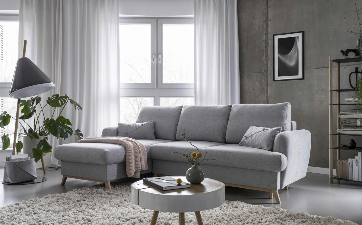 KUTNA GARNITURA tekstil  svijetlo siva   - prirodne boje/svijetlo siva, tekstil/drvo (157/235cm) - MID.YOU