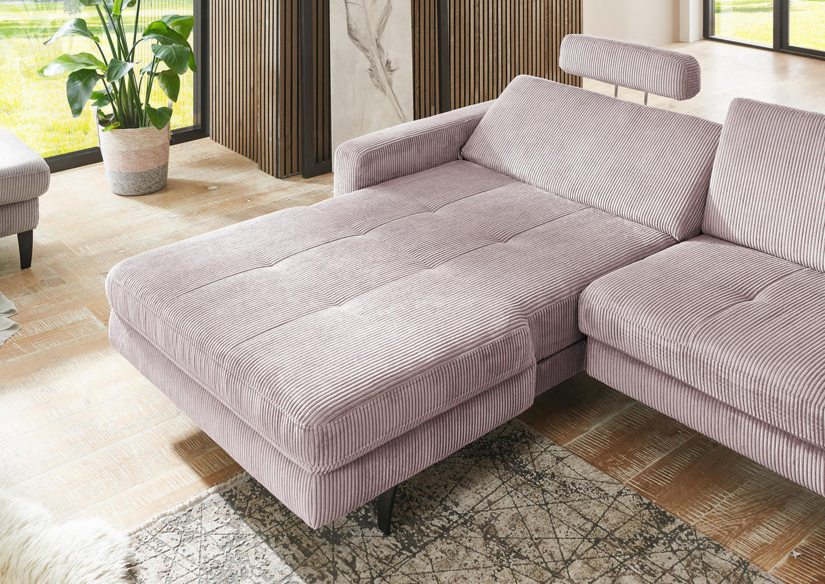 ECKSOFA in Cord Altrosa  - Schwarz/Altrosa, Modern, Textil/Metall (177/302cm) - Beldomo Style