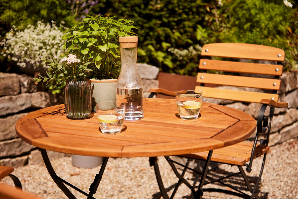 GARTENKLAPPTISCH 85/85/78 cm  - Robinienfarben/Schwarz, KONVENTIONELL, Holz/Metall (85/85/78cm) - Siena Garden