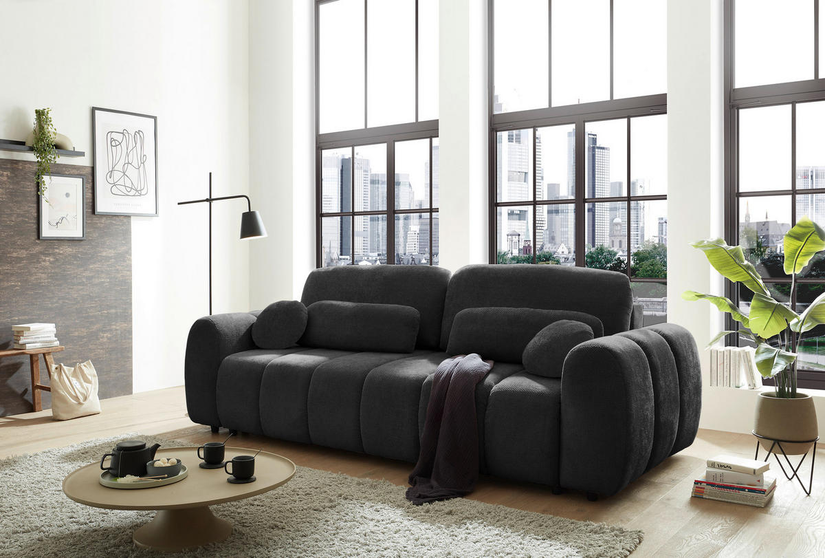 SCHLAFSOFA in Webstoff Schwarz  - Schwarz, Design, Kunststoff/Textil (256/76/112cm) - MID.YOU