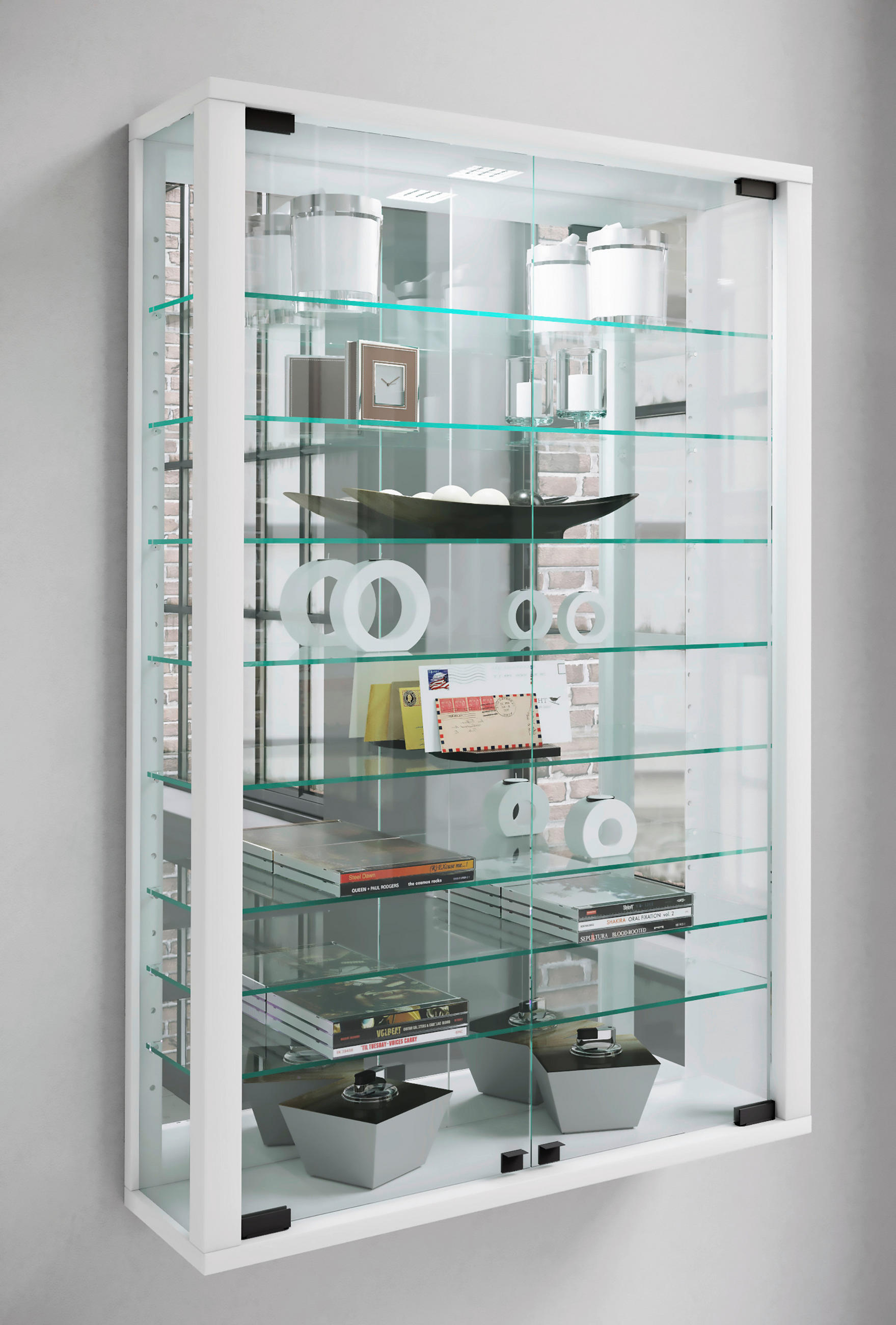 HÄNGEVITRINE in Weiss  - Weiss/Schwarz, Modern, Glas/Holzwerkstoff (59/91,3/18cm) - MID.YOU