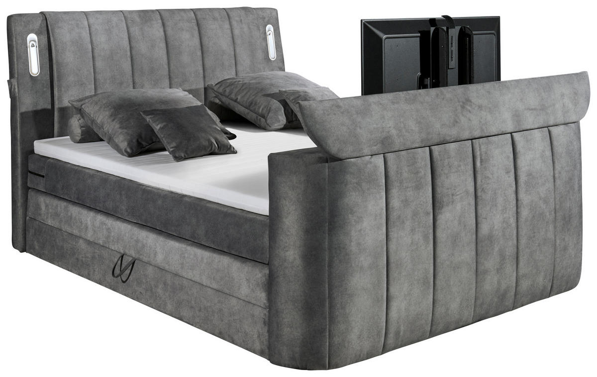 BOXSPRINGBETT 180/200 cm  in Grau  - Grau, MODERN, Holzwerkstoff/Kunststoff (180/200cm) - MID.YOU
