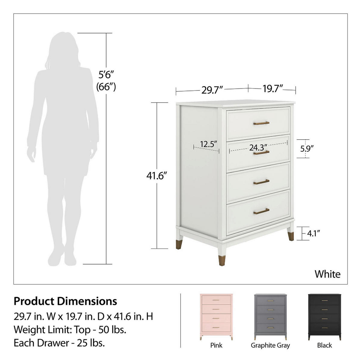 KOMMODE  in 76/106/50 cm  - Bronzefarben/Rosa, Design, Holz/Holzwerkstoff (76/106/50cm) - MID.YOU