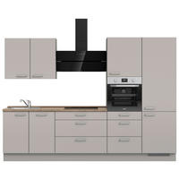 KÜCHENBLOCK 300 cm   in Grau, Eiche dunkel  - Eiche dunkel/Edelstahlfarben, MODERN, Holzwerkstoff/Metall (300cm) - Nobilia