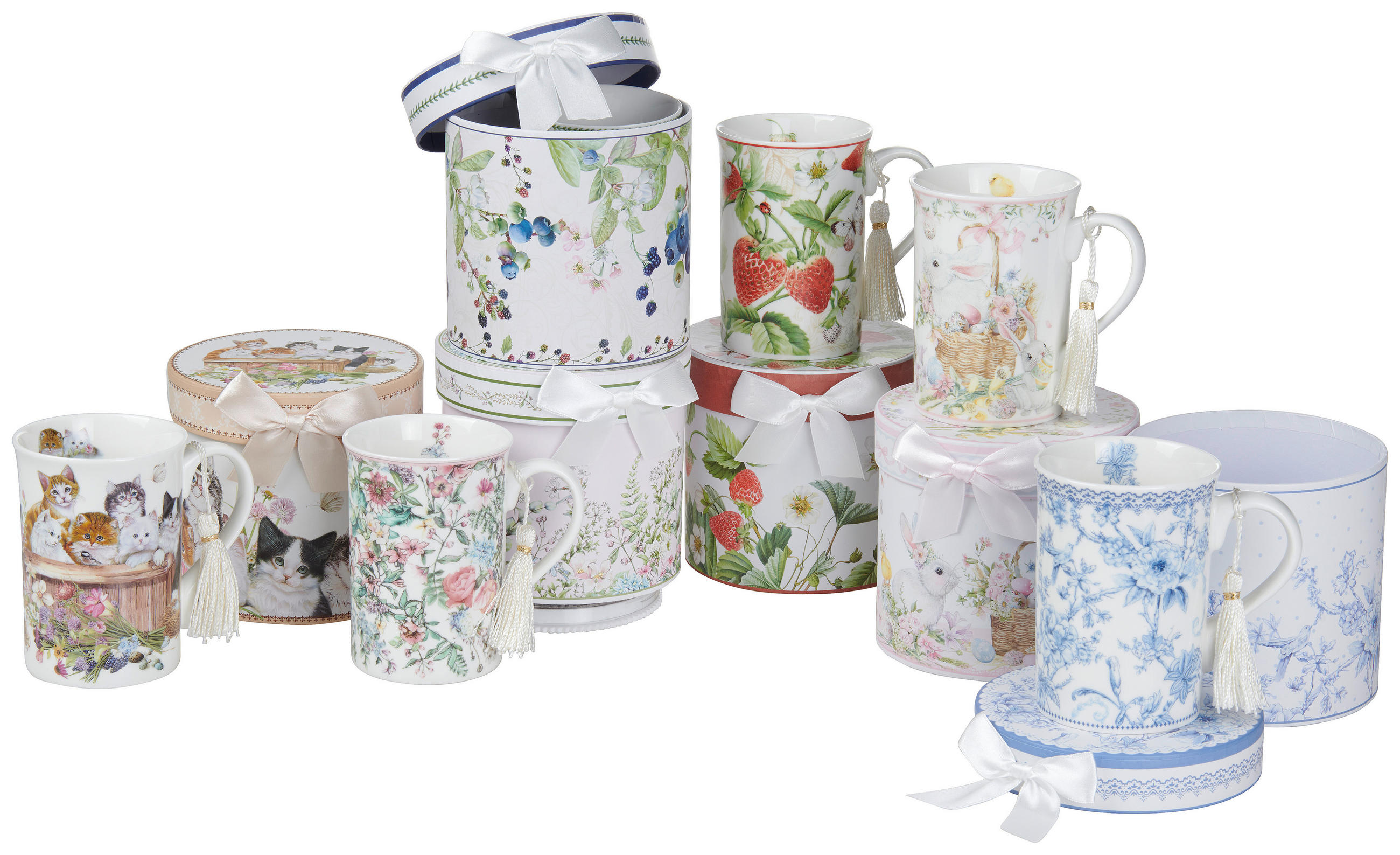 ŠÁLEK NA KÁVU porcelán (new bone china)  - šedá/pink, Trend, karton/papír (320ml)