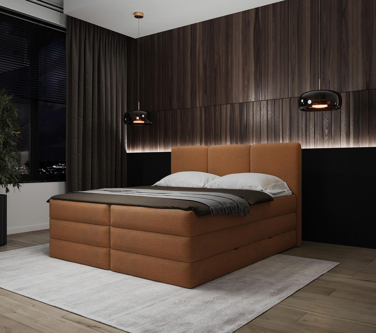 BOXSPRING-ÁGY 160/200 cm  rozsdavörös  - rozsdavörös/fekete, Modern, műanyag/faalapú anyag (160/200cm) - MID.YOU