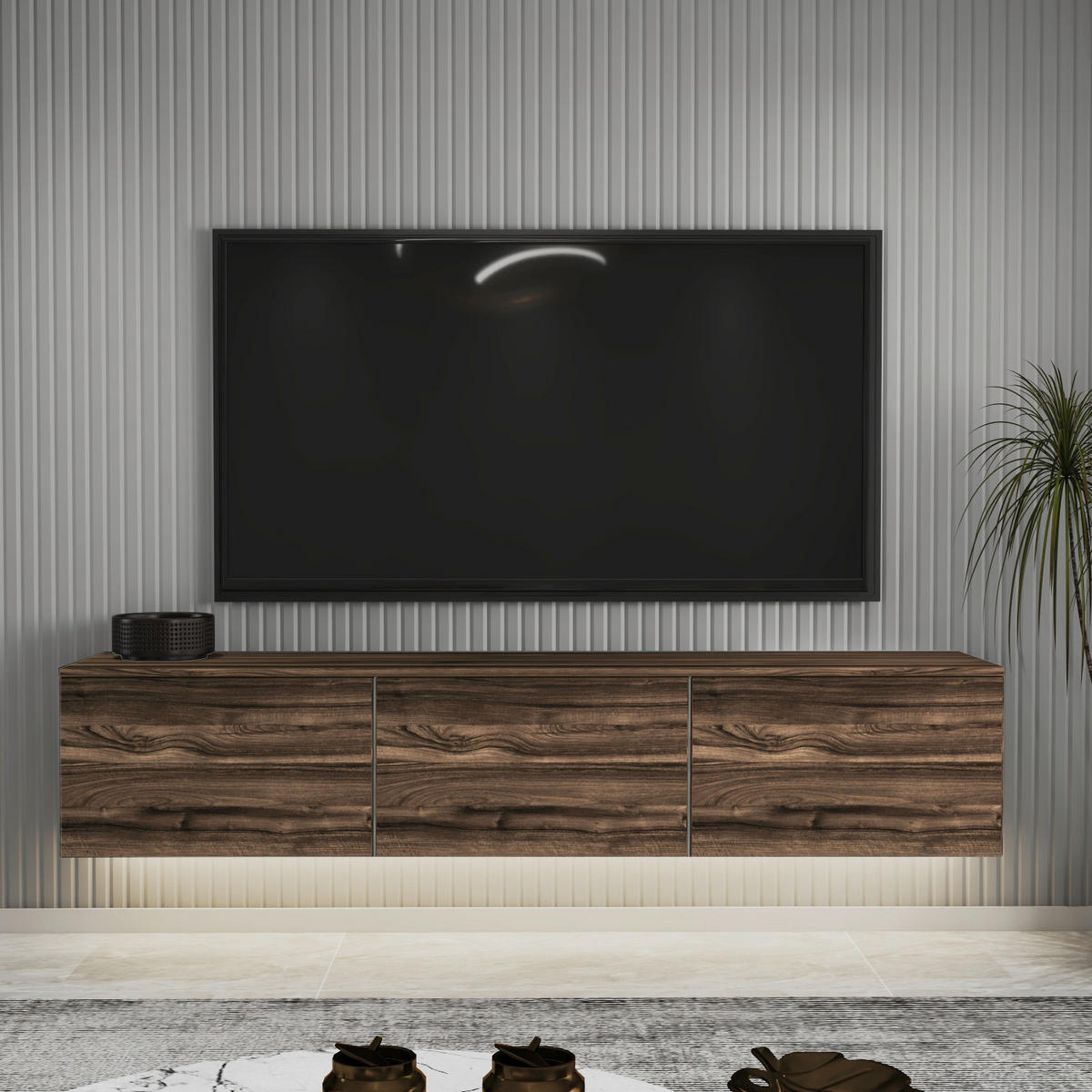 LOWBOARD Neon TV-Möbel 160/35/32 cm  hängend, Beleuchtung  - Eichefarben/Nussbaumfarben, Design, Holzwerkstoff (160/35/32cm) - Livetastic