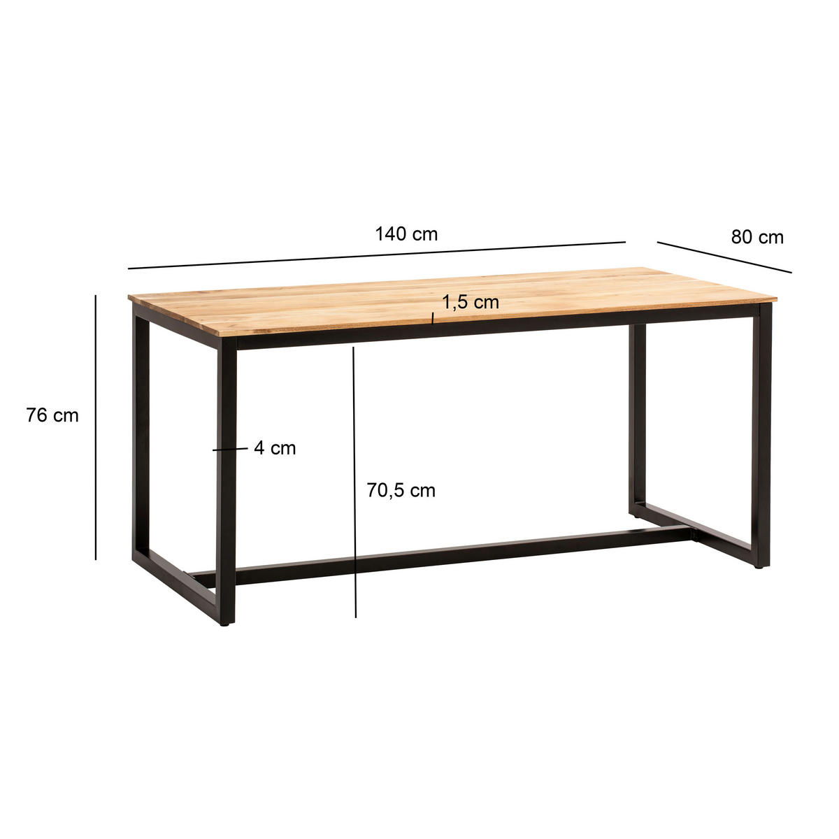 ESSTISCH in Holz 140/80/76 cm  - Schwarz/Akaziefarben, Design, Holz/Metall (140/80/76cm) - MID.YOU